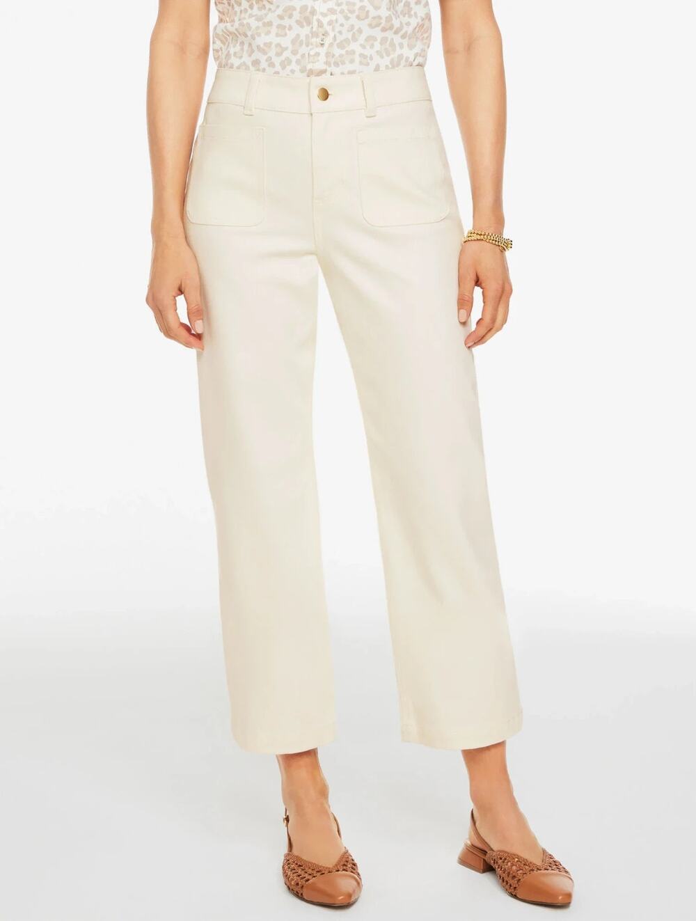 Talbots Straight Ankle Jeans 12 Ivory White Patch Pocket Crop Preppy Nautical